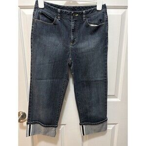 TALBOTS Blue Denim Cropped Capris Jeans Cuffs Size 8 Stretch EUC